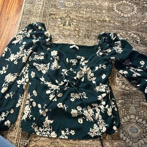 Teal floral print blouse